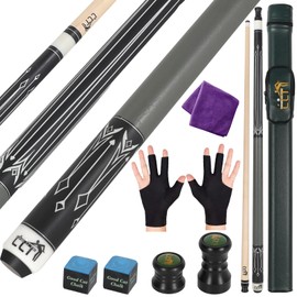 LING LI TE LLT 58-Inch 2-Piece Maple Pool Cue Stick, 18oz-21oz, Leather Case (21oz)