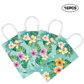 KERINGO 16 PCS Hibiscus Luau Goodie Treat Bags for Aloha Festival Beach Theme Birthdays Pool Parties Bulk Gift Packaging Supplies