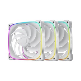 Geometric Future Squama 2503 RGB PWM Fan - 140mm - 3 Pack – Performance & Silent Balance - Dual Lighting Loop - 5V 3pin addressable RGB - 4pin PWM - White(GEO-S2503W-14T)