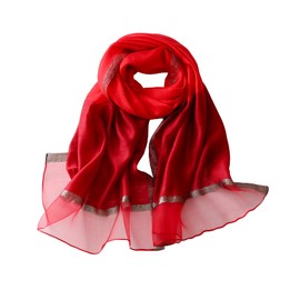 WINCESS YU Solid Color Mulberry Silk Scarf for Women Soft Blanket Shawl Beach Gauze Scarves and Wraps for for All Season (Red & Red Wine)