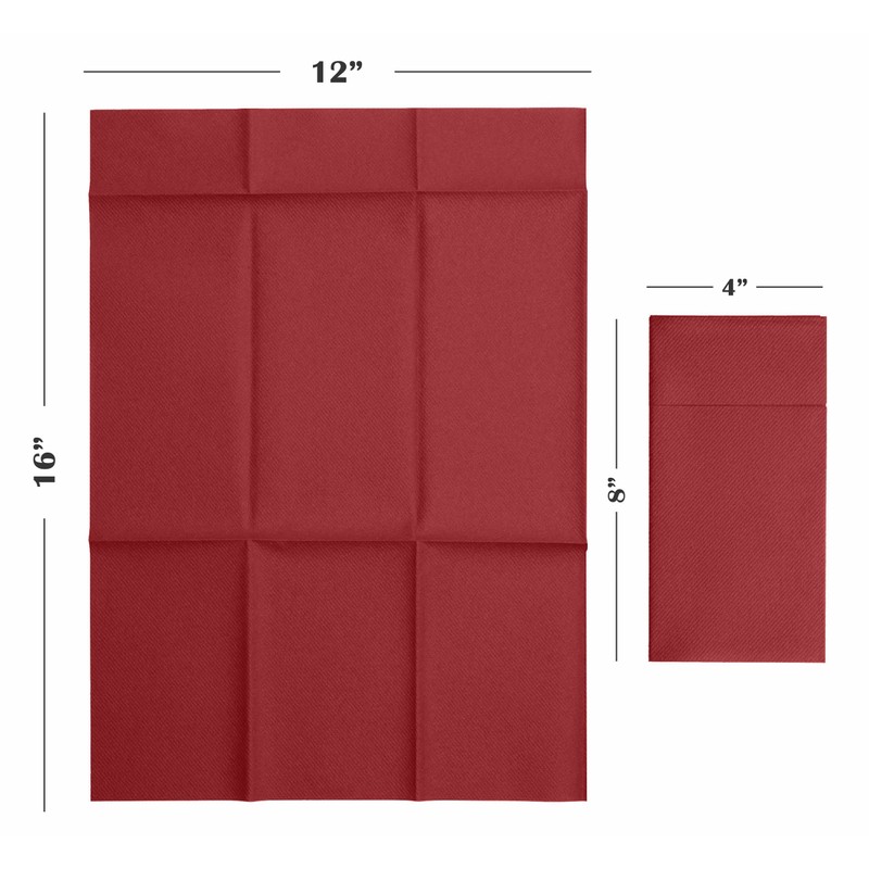 Disposable Linen-Feel Dinner Napkins With Built-in Flatware Pocket, 50-Pack BURGUNDY