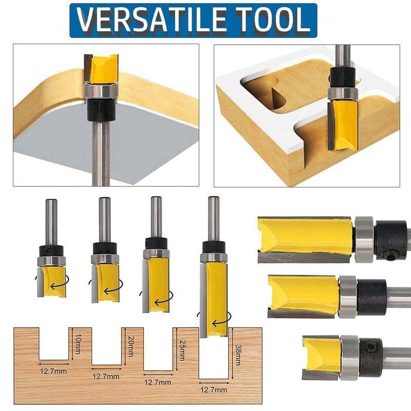 YUENTOEN 4PCS Pattern Flush Trim Router Bit Set, 1/4 Inch