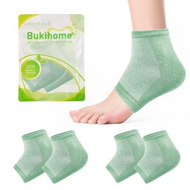 Bukihome Cracked Heel Treatment - Moisturizing Socks for Women & Men - Foot Callus Remover, Gel Heel Socks,Toe Open Socks, Relieve Heel Pain (Green，2 Pairs)