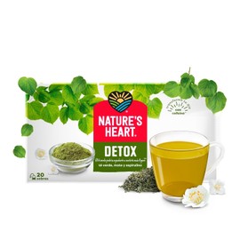 Nature's Heart Detox, Infusión Herbal para Hacer Té Verde, de Mate, Espirulina, Hinojo, y Hojas de Ginkgo con Antioxidantes Naturales, Caja con 20 sobres de 1.75 gramos c/u.