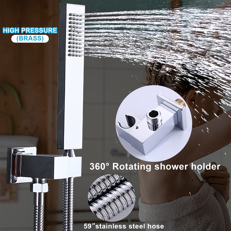 ENGA Square Solid Brass Hand Held Wand Shower Head with