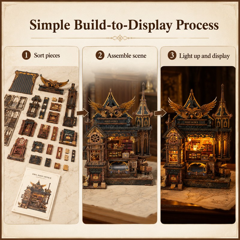 462-Piece DIY Owl Post Office Miniature House Kit – Wooden