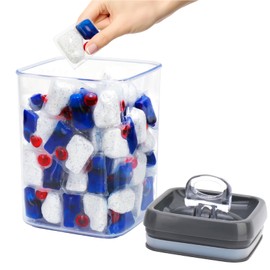 Beccis Dishwasher Pod Holder with Lid Laundry Pods Organizer 1.7L Large Capacity Airtight Food Storage Container, Clear Plastic Pantry Organization