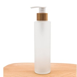 ericotry 1PCS Empty Frosted Glass Pump Bottles Cosmetic Toiletries Storage Containers Soap Dispenser with Bamboo Pump Head for Shampoo Moisturizer Cream Lotion (150ML/5oz)