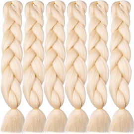 Jumbo Braiding Hair Extensions- Blonde 613# Braid Hair Long 24Inch Jumbo Braid Hair Kit Synthetic Kanekalon 6pcs/pack 100g/pc for Braiding and Wigs