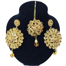 Fashion Jewelry Indian Bollywood Style Gold Earrings With Maang Tikka Jewelry Set
