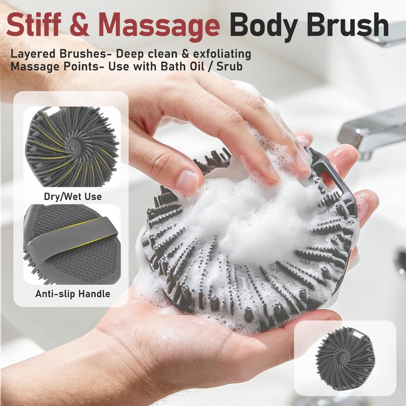 Back Scrubber for Shower with Long Handle, Exfoliating Body Scrubber
