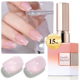Double Rhythm Gel Polish Translucent Sheer Neutral Natural Light Milky Same Color Same Bottle 15ML Jelly Polish Art DIY at Home (Light Pink-A1381)