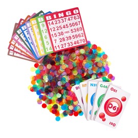 JUNWRROW Bingo Game Set-1000 Colorful Chips with a Bag,100 Bingo Cards and Jumbo Deck of Calling Cards for Adults, Seniors, and Family - Calling Card Set- Ideal for Large Groups, Parties, Game Nights