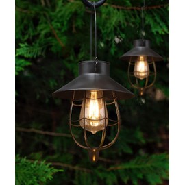 YAKii 2 Pack Solar Lantern Hanging Waterproof Outdoor Metal Solar Lamp with Warm White Light Decorate for Yard Garden Pathway Patio Porch Decor (Black)