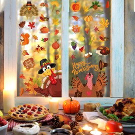 Stickers Maple Leaf 9 Pieces Window Stickers for Autumn Removable & Static & Reusable Double Sided Window Stickers Autumn Decoration for Shop Window Window (A)