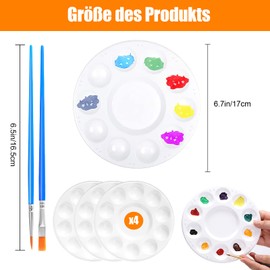 Mixing Palette, 4 Pieces Paint Palettes, Painting Palette with 2 Pieces Brushes for DIY Art Painting, White