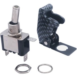 CENPEK 2 Pack Heavy Duty Rocker Toggle 12V 20A SPST 3Pin ON/Off LED Light Metal Bat Switch with Safety Cover and Wires for Car Truck Boat Marine-Black