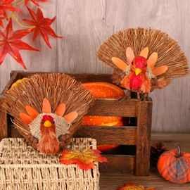 HOHUCRAB 2PCS Turkey Decorations - Natural Material for Table & Home, Indoor Thanksgiving Decorations