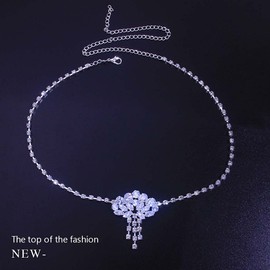 JONKY Bride Wedding Crystal Head Chain Jewelry Silver Sparkly Rhinestone Forehead Chain Tassel Bridal Headband for Women and Girls