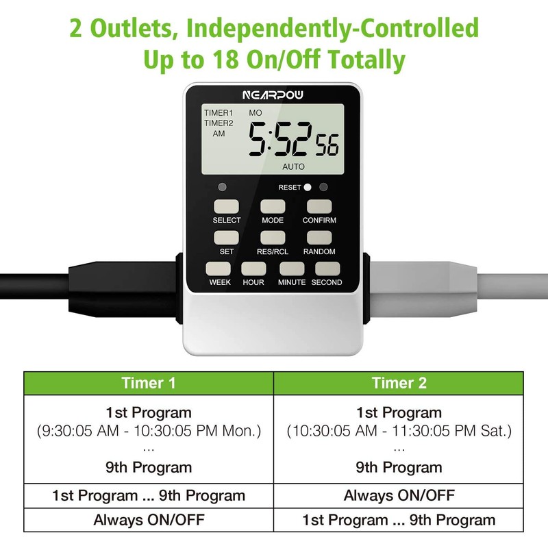[2 Pack] Outlet Timer, NEARPOW Dual Digital Light Timer with