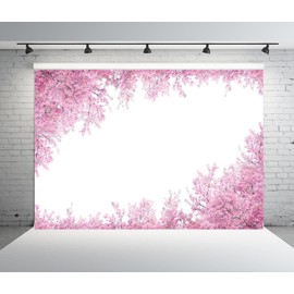 Loccor 9x6ft Fabric Pink Cherry Blossom Backdrop Spring Sakura Floral Frame Photography Background Valentine Day Wedding Birthday Bridal Shower Party Decor Photo Props