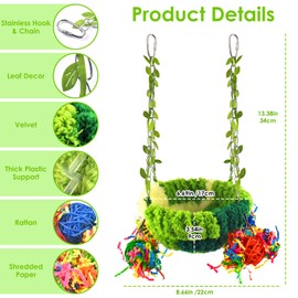 KATUMO Conure Nest, Bird Breeding Bed Cockatiel Snuggle Nest Parakeet Swing Bed for Budgie, Parakeet, Cockatiel, Conure, Lovebird, Canary, Finch, Hamster, Small Pets