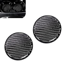 Diamall 2 PCS Carbon Fiber Car Cup Holder Coaster, 2.68" Non-Slip Bottle Pad Embedded in Cup Mat, Waterproof and Dustproof Insert Drink Coaster, Universal Interior Accessories for Cars (Black)