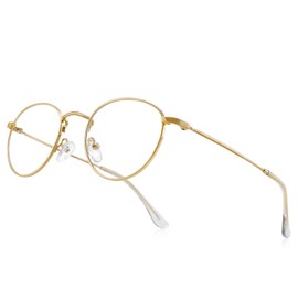 RB.Pilot Small Metal Round Reading Glasses for Women Men Classic Vintage Retro Shades Blue Light Blocking Computer Readers (Gold, 0.25)