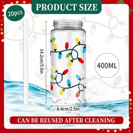 Whaline 20Pcs Christmas Plastic Cups with Lids and Straws Light Bulb Clear Party Drinking Cups Xmas Winter Reusable Tumblers for Holiday Party Supplies