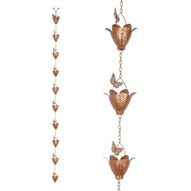 Topadorn 8.7 FT Rain Chain Iron Butterfly Gutter Chains with 10 Rain Collector Thick Iron Flower Cups Garden Decoration