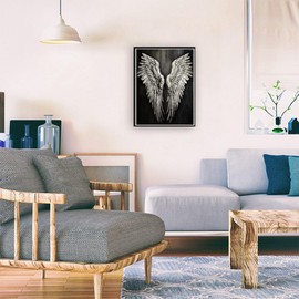 QAZWSX Black and White Angel Wing 5D Diamond Art Painting for Adults, Full Drill Round Diamond Paint by Number Kits for Beginners Gems Cross Stitch for Wall Decor 12x16inch