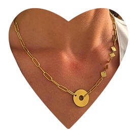 NataschaWoge® Disk Medal Coin Plate Minimalist Jewellery Stainless Steel Gold Chain Necklace Choker Gift for Her, Stainless Steel