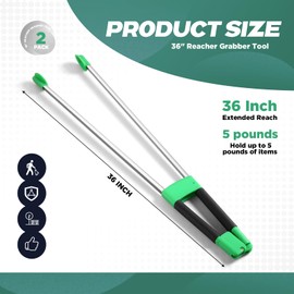LOYIM 2 Pack Reacher Grabber Tool Lightweight Litter Pick up Sticks Aluminum Rustproof Trash Grabber Garbage Picker Garden Leaf Cleaning Trash Tong Reaching Assist Tool for Elderly (Green,34 in)