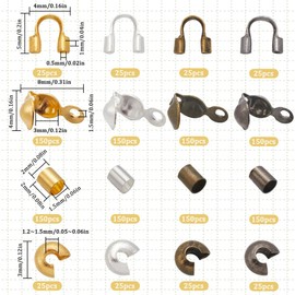 SUNNYCLUE 1400Pcs 16 Styles Bead Knot Covers Tube Crimp Beads Iron Beads Tips Knot Cover Brass Wire Guardians Protectors Crimping Bead Accessory for Jewellery Making Bracelets Necklaces DIY Crafting