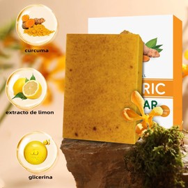 Jabon de Curcuma,TEZXSAEW Turmeric Jabon Acido Kojico,Hidratante,Suave y No Irritante,100g,Lemon Turmeric Soap,Adecuado para el Cuidado Facial, Manchas Oscuras y Todo Tipo de Piel