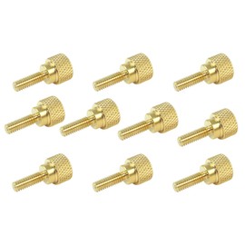 10 Pack 8-32 x 1/2 Inch Threads Solid Brass Diamond Knurled Thumb Screws Knobs with Straight Shoulders Right-Hand Threads SAE Flat Tip Uncoated (8-32 x 1/2 inch Long Threads)