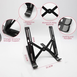 pidien Portable Laptop Stand, New Version Adjustable Laptop Holder Riser Computer Stand for Desk Notebook Stand Mount with Phone Stand, Black