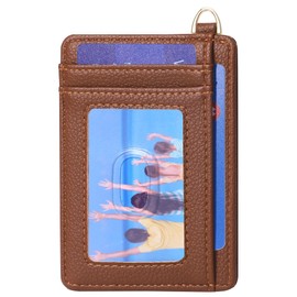 Badiya Slim Minimalist Front Pocket Wallet RFID Blocking Credit Card Holder Compact Card Case with ID Window for Women & Men, 2-Lychee-Brown, slim, Minimalist