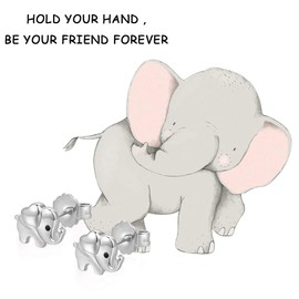 TANGPOET Elephant Earrings 925 Sterling Silver Small Elephant Stud Earrings Elephant Jewellery Gifts for Women Girls Children, Sterling Silver, Onyx