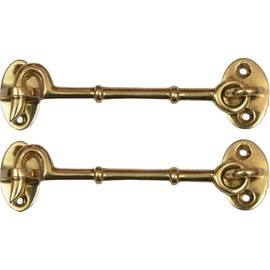 A29 Set of 2 Cabin Hook, 4 3/4 Inches, Iron Eye Latch, Cabin Door Gate Latches, Window Sash Catch Hook Lock, Polished Lacquered Finish