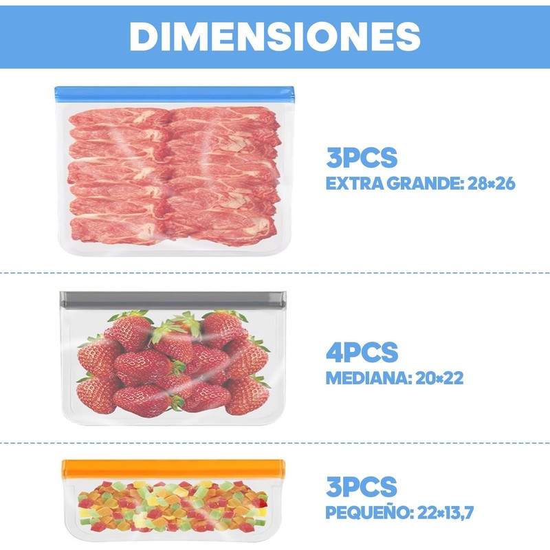 bolsas de silicona reutilizables 10,bolsas para congelar alimentos 10 Bolsas