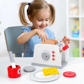 HAPPYTOYSMX | Juguetes | Juego de Simulación – Tostadora | Juguetes para Niños | Juguetes Didácticos Ideal en la Estimulación Temprana para Bebe | Juguetes para Niña | Juguete Educativo de Madera
