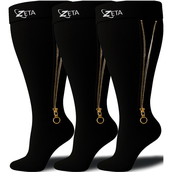 Zeta Wear Plus Size Zipper Support Socks - Wide Calf