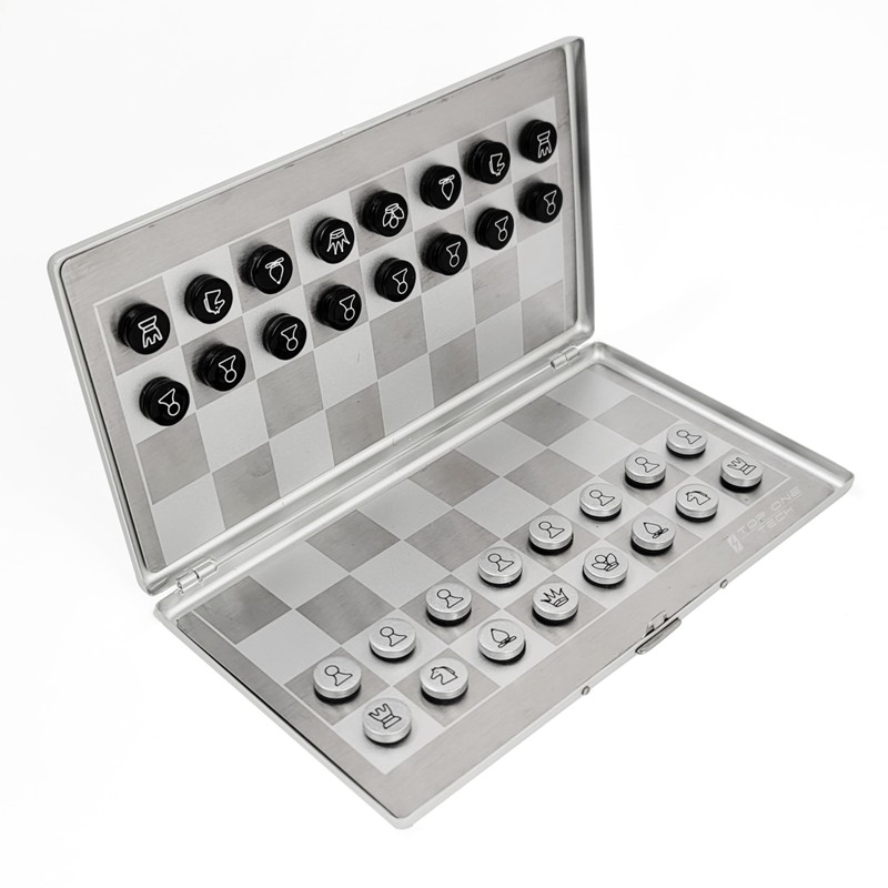 Metal Pocket Chess Set, Portable Foldable Travel Magnetic Mini Checkers