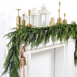 Artificial Christmas Garlands- Real Touch Norfolk Pine Garland Faux Greenery Fake Garland for Holiday, Fireplace, Mantle, Indoor Decor (2 Pcs,9 Feet)