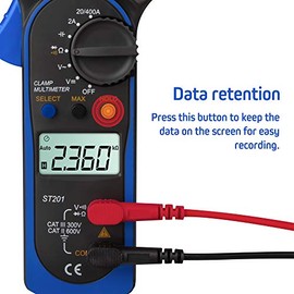 ST201 Multímetro de pinza digital 4000 cuentas Amperímetros de pinza Transistor Capacitor Tester Prueba de potencia Automotriz ACDC Voltaje Corriente 