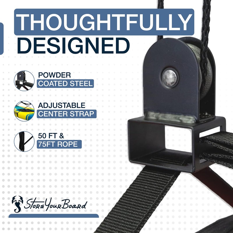 StoreYourBoard Standup Paddleboard and Surfboard Ceiling Storage Pulley System, Garage