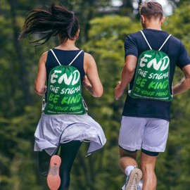 Kacctyen 6 Pcs Mental Health Awareness Bags End the Stigma Green Drawstring Backpack for Mental Health Gift Party Favors