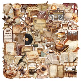 50Pcs Transparent Vintage Coffee Shops PET Stickers Pack - Waterproof Stickers for Kids,Teens,Adults - Party Favors,Gifts,Scrapbooking,Laptop,Water Bottles,Skateboards,Mobile Phone SPJHSL
