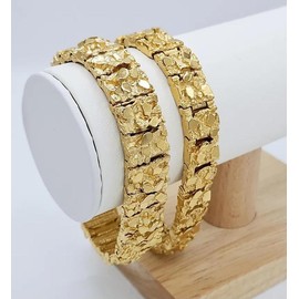 Gold Nugget Bracelet, 13mm or 15mm Width, Gold Nugget Bracelet, 14k Heavy Plated Gold, High Quality Bracelet, Lifetime Replacement Guarantee - Width: 13mm, Length: 7in